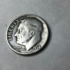 1954 Silver Rosey Spike Head Dime SKH-10 Cents-1954 Error Coin Die Crack - Picture 1 of 4