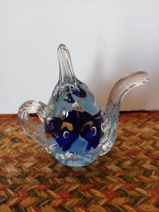 Vintage Gibson Glass Paperweight 1987 Teapot and Blue Flowers 4" Tall - Picture 1 of 5