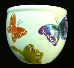 CERAMIC~Hand Painted~BUTTERFLY~Planter~FLOWER POT~4.5" x 4.25" x 4.75"~GC - Picture 1 of 10