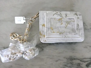 GELDBÖRSE Ausweisetui Schlüsselband Schlüsselanhänger weiß gold Marmor Muster mit Riemen Portemonnaie - Bild 1 von 6