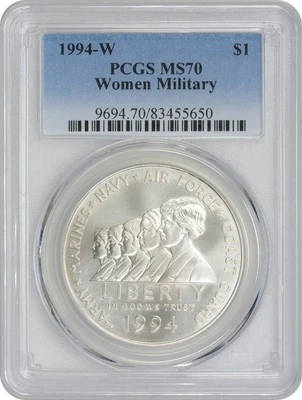 1994-W Women in Military Silver Commemorative Dollar MS70 PCGS Mint State 70 - Image 1 of 2