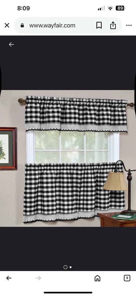 Curtain Tier Checked Plaid, 1 Valance 57” W/ 4 Curtain Panels 30” X 12” - Image 1 of 4