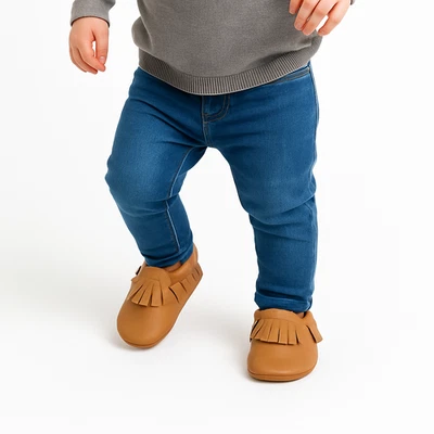 NWT Genuine Leather Baby Moccasins – Classic Tan Fringe - 18-24 Months - Image 1 of 4