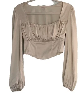 Guess Bustier Corset Crop Top S Cream White L/S Peasant Fairy 90s Y2K Whimsy NWT - Picture 1 of 24