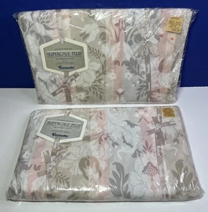 Lot of 2 Vintage Wamsutta Supercale Plus Full Fitted Sheets Beige Floral - NEW - Picture 1 of 8