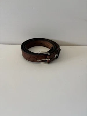 Cinturón de cuero marrón vintage “Larry” tejido de canasta hebilla plateada se adapta a 33-39 Foto 1 de 4