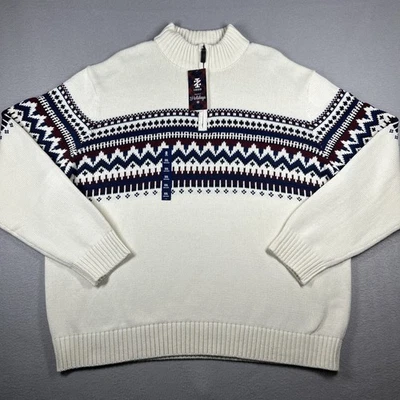 Suéter Pullover IZOD Para Hombre XXL Vainilla Ice Fair Isles Azteca Grueso 1/4 Cremallera Tejido Foto 1 de 4