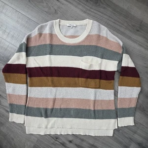 Madewell Sweater Womens M Thompson Pocket Pullover Crewneck In Rainbow Stripe - Picture 1 of 10