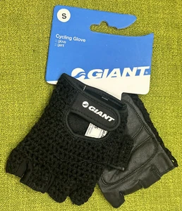 S Giant Bicycles CROCHET CYCLING GLOVES Black Cotton + Leather WICKING PALM - Picture 1 of 2