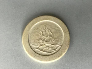 Antique Poker Chip White Sailing Ship Ocean Clay Vintage Rare Old Gambling - Picture 1 of 2