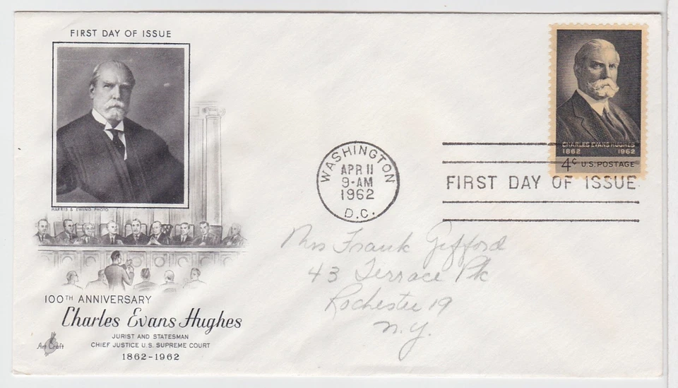 TurtlesTradingPost - Charles Evans Hughes 1962 #1195 FDC - Artcraft Cachet - Image 1 of 1