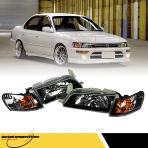 For 93-97 Toyota Corolla Headlights Black Housing Lamp+Amber Corner Left&Right - Bild 1 von 14