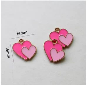 new lot 100Pcs pink love heart Charm necklace Pendant DIY Jewelry Making - Picture 1 of 2