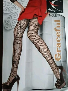 Spiders Web Fishnet Tights Black One Size Waist High - Picture 1 of 1