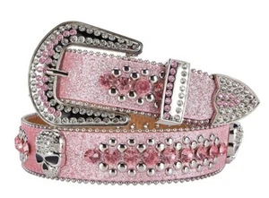Cinturón de diamantes de imitación de cristal de moda occidental rosa ostentoso rosa - Imagen 1 de 6