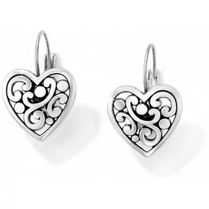 Brighton Silver Plated Contempo Heart Leverback Dangle Earrings Jewelry New - Picture 1 of 3