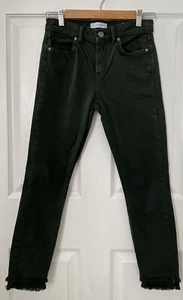 Made and Loved Loft Green Frayed Raw Hem Skinny Jeans Size 26/2 EUC - Picture 1 of 14