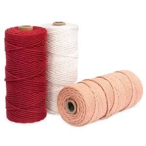 3x Hilo de algodón para macramé de 3 MM para tejer adornos en blanco rojo marrón - Imagen 1 de 9