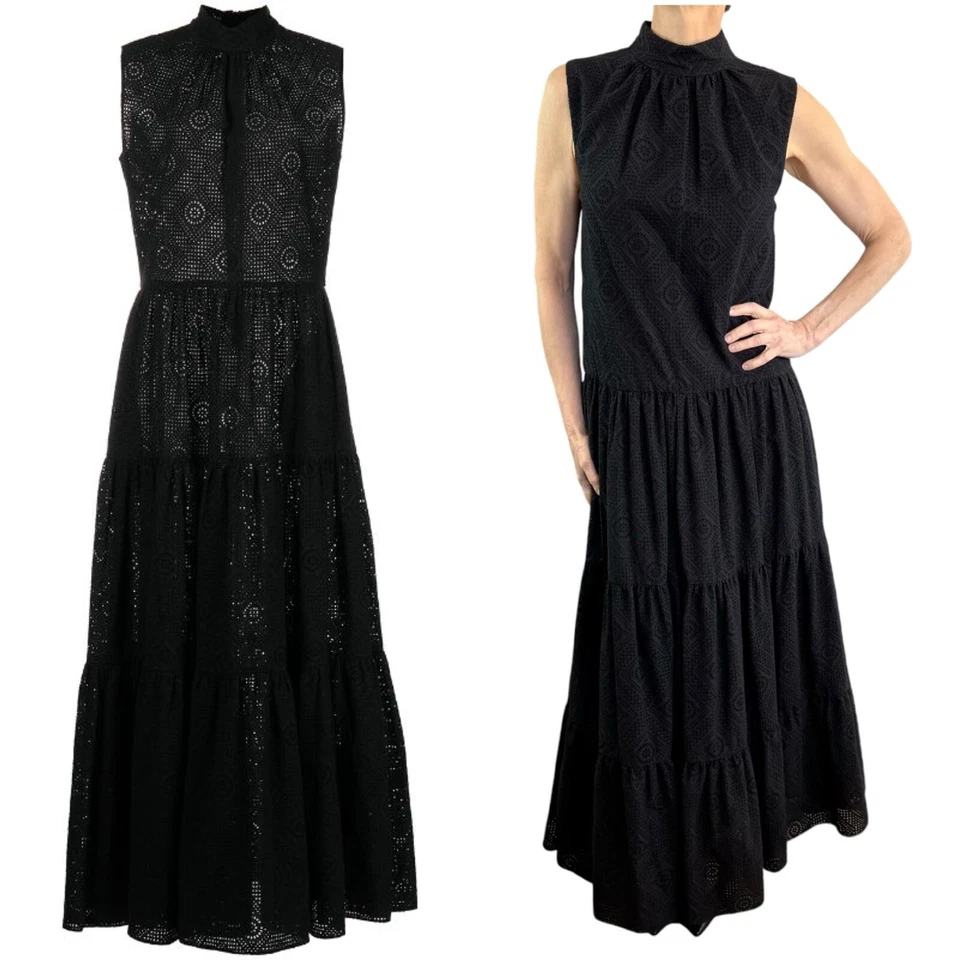 Maxi Vestido Adam Lippes Talla 8 10 (6 EE. UU.) Negro Sin Mangas Bordado-Anglaise Foto 1 de 4