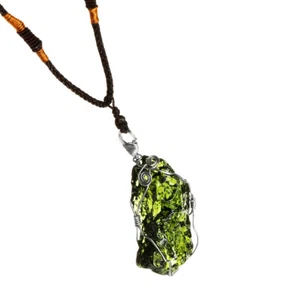 Green Moldavite Aerolites Stone Water Drop Pendant Necklace 6g Weight ζ - Picture 1 of 6