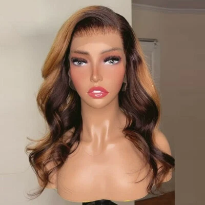 13x4 Deep Part Lace Front Human Hair Wigs Blonde Highlight Wigs Human Hair Brown - Image 1 of 4