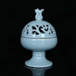8" china oid antique porcelain song dynasty ru kiln open slice incense burner - Picture 1 of 9