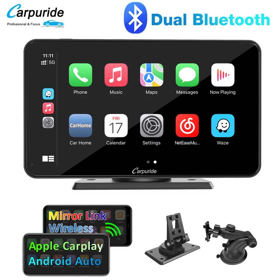 Carpuride Wireless Apple Carplay 7” Portatile Android Auto Car Stereo Voice Ctrl - Immagine 1 di 4