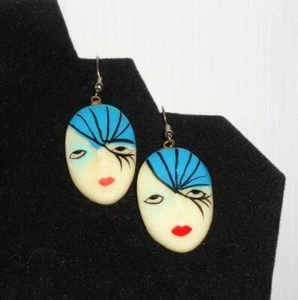 Unique ART DECO LADY Head Drop French Wire EARRINGS - Picture 1 of 3