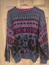 Vintage Gitano Geometric Knit Blue Purple Black Pullover Ugly Sweater Sz L