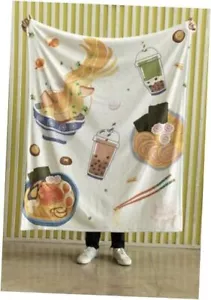Cozy Ramen & Bubble Tea Fleece Blanket – Ultra-Soft 60x50 Inches Throw for - Picture 1 of 6