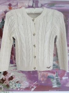 Hollister. Cream Cable Knit Cardigan. Wool & Acrylic. Small - Picture 1 of 5