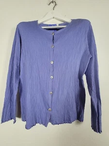 Fresh Produce Womens Crinkle Knit Button Up Cardigan Sweater Large Blue New - Picture 1 of 6