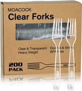 200 Count Clear Disposable Plastic Forks, Heavy Weight Disposable Forks Plastic  - Picture 1 of 2
