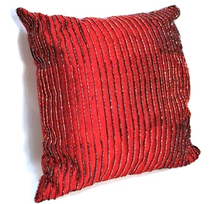 Throw Pillow Borgata Ruby Red Beaded 15" Square Zipper Close - Picture 1 of 8