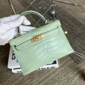 Hermes Mini Kelly II 20 Vert d'eau Matte Alligator Bag GHW - Picture 1 of 15