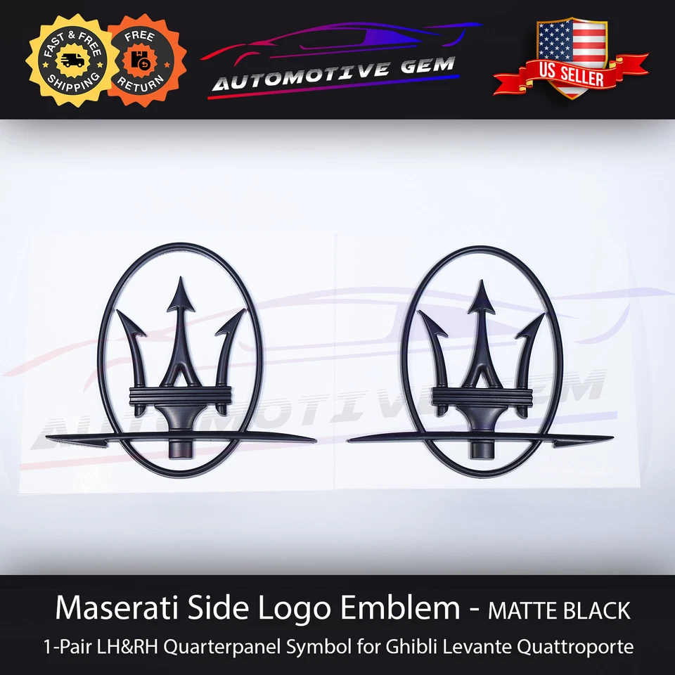 Maserati Side Logo Emblem Matte Black Quarterpanel Badge Ghibli Quattroporte - Image 1 of 4