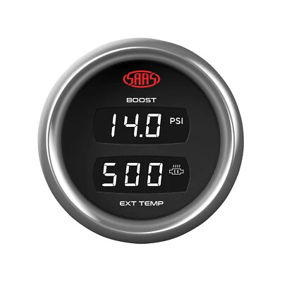 SAAS DUAL DIGITAL GAUGE BOOST 0-30 PSI EXHAUST TEMP 0-900c 52mm DIMMABLE  TRAX - Image 1 of 4