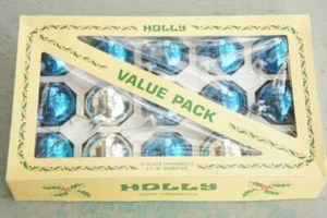  Box Of Vintage Blue and Silver Mercury Glass Christmas Ornaments - Picture 1 of 8