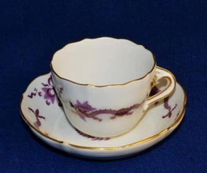 Atq MEISSEN Crossed Sword Hand Painted Lilac COURT DRAGON Demitasse Cup & Saucer - Picture 1 of 7