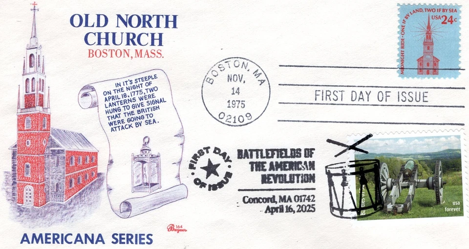 2025 AM. REV. BATTLEFIELDS SARATOGA CANNON FDC ON 1975 ONC FDC BAZAAR CACHET - Image 1 of 1