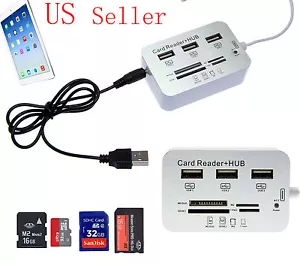 USB Hub 3 Port Micro SD TF M2 SDHC MS Card Reader Combo Adapter for iPad Mini SS - Picture 1 of 1