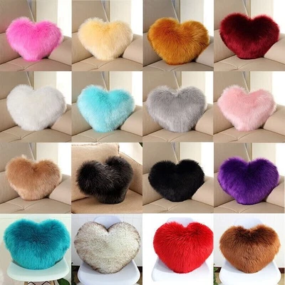 Love Heart Shape Fluffy Plush Cushion Cover Faux Fur Pillow Case Sofa Decor - Image 1 of 4