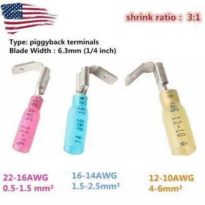 150/75PCS 3 Way Wire Connectors Heat Shrink  22-10AWG  Terminals Piggyback Spade - Image 1 of 4