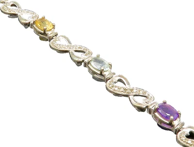 925 Silver  Vintage Citrine Peridot Amethyst & Topaz Infinity Bracelet  BT9440 - Image 1 of 4