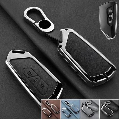 Zinc Alloy Leather Car Key Fob Case Cover For VW Golf 8 ID.4 Seat MK4 MK8 Skoda - Image 1 of 4