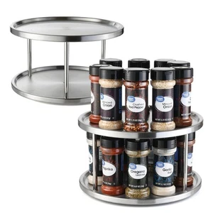 2 Tier Lazy Susan - 2 Pack Stainless Steel 360 Degree Turntable – Rotating Ta - Picture 1 of 9