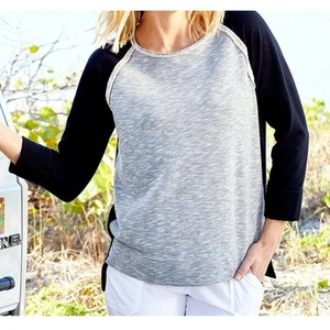 FRESH PRODUCE Black Gray Mila French Terry L Top Normcore Colorblock Lounge NWT - Picture 1 of 8