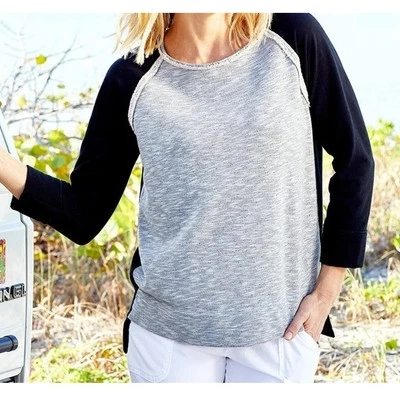 СВЕЖИЕ ПРОДУКТЫ Черный Серый Mila Французский Терри L Топ Normcore Colorblock Lounge Новый с Ярлыками - Изображение 1 из 4