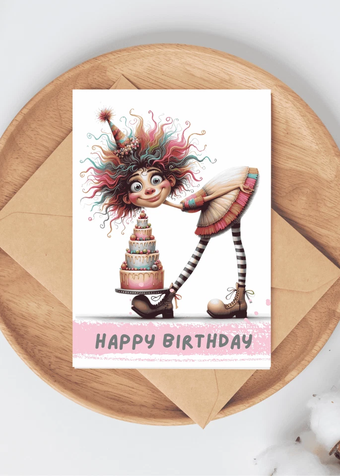 Extravagante Tarjeta de Felicitación de Cumpleaños Niña 5x7" Tarjeta Plana con Sobre Divertida Tarjeta Loca Foto 1 de 1