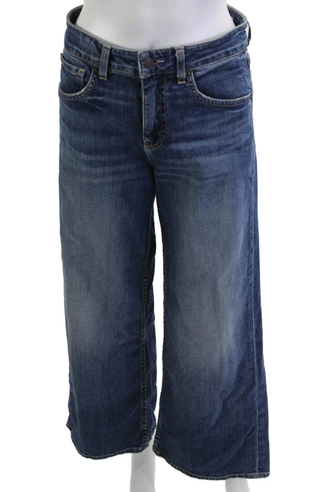 Jeans feminino Nili Lotan perna larga azul escuro cintura alta tamanho 26 - Imagem 1 de 4